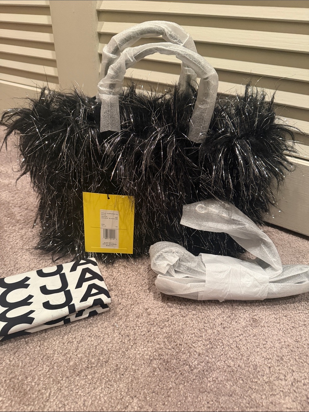 NWT Marc Jacobs “The Creature” Black Metallic Faux-Fur Tinsel Tote Crossbody